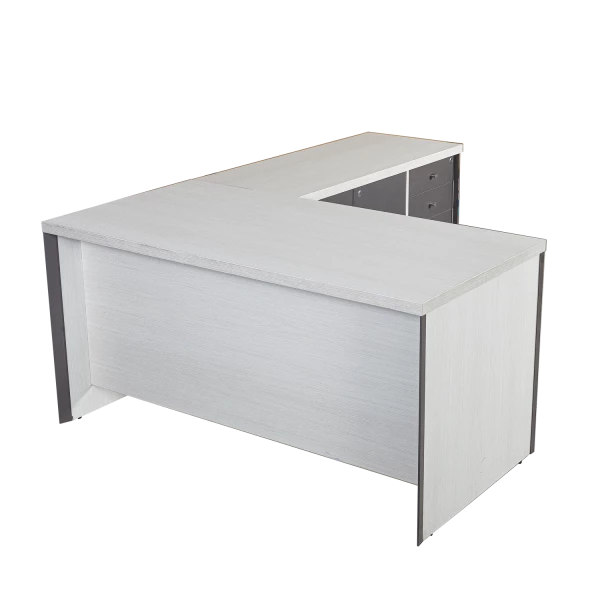 Executive L-Shaped Desk with Lockable Storage Cabinet and Drawers