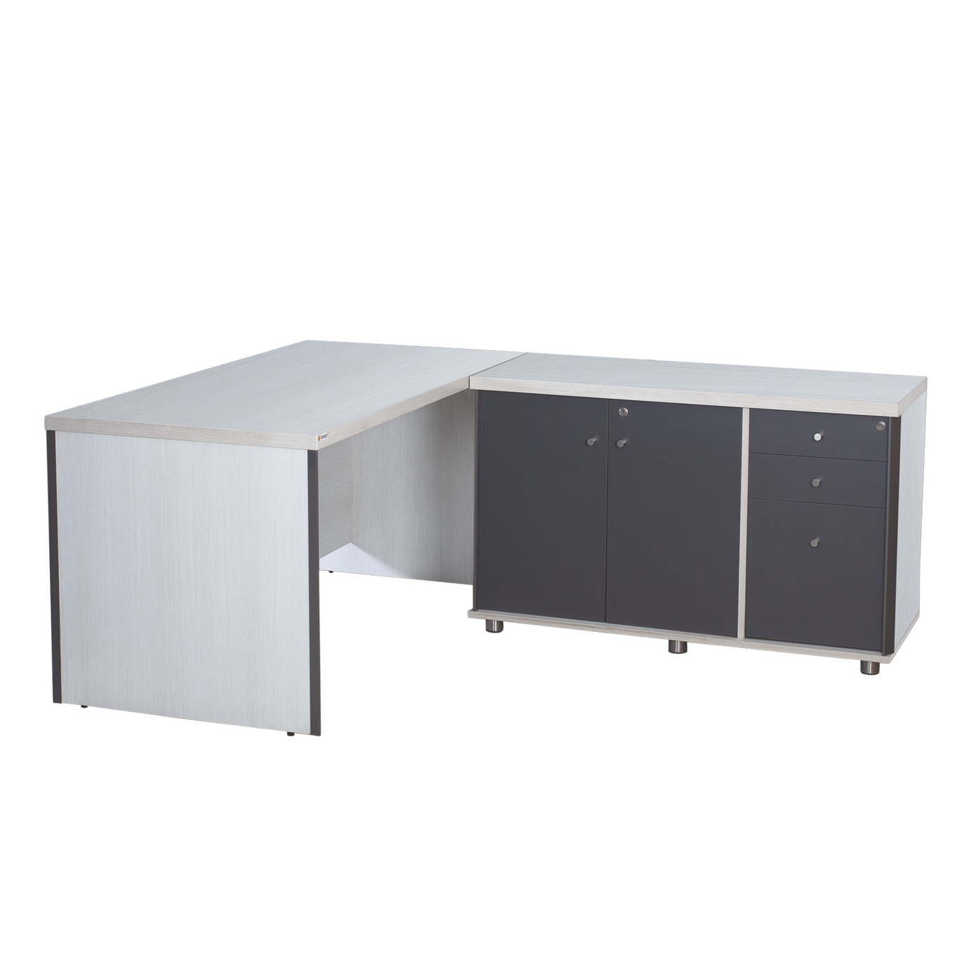 Executive L-Shaped Desk with Lockable Storage Cabinet and Drawers