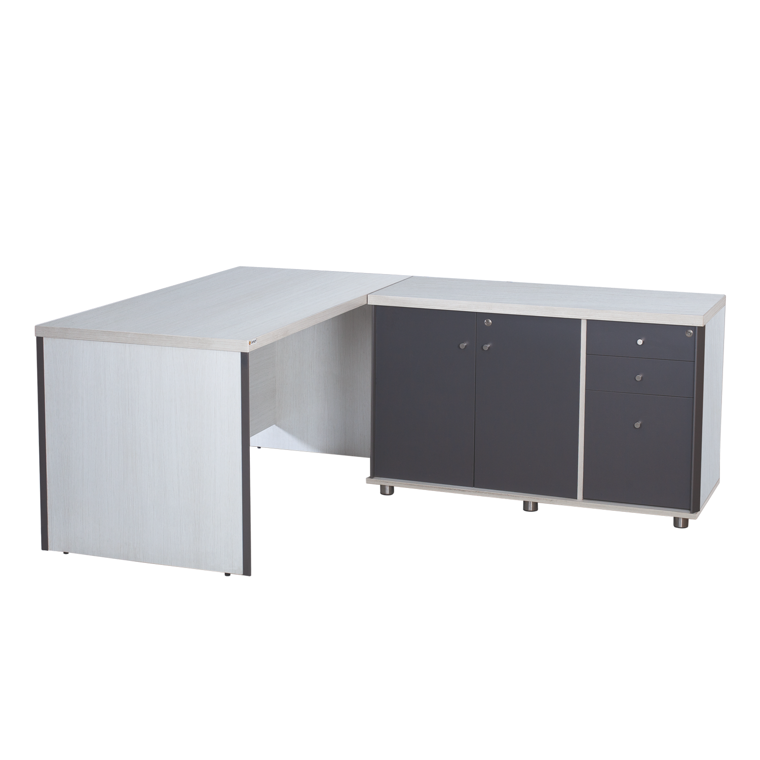 Executive L-Shaped Desk with Lockable Storage Cabinet and Drawers