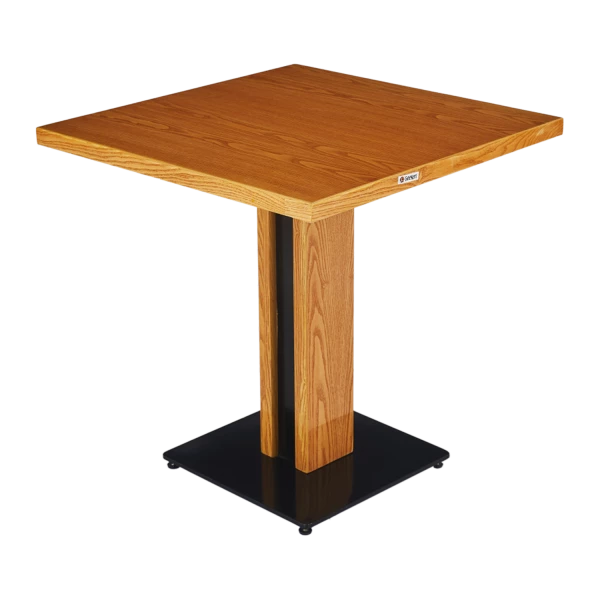 Square Cafe Table with Natural Wood Top and Pedestal Base