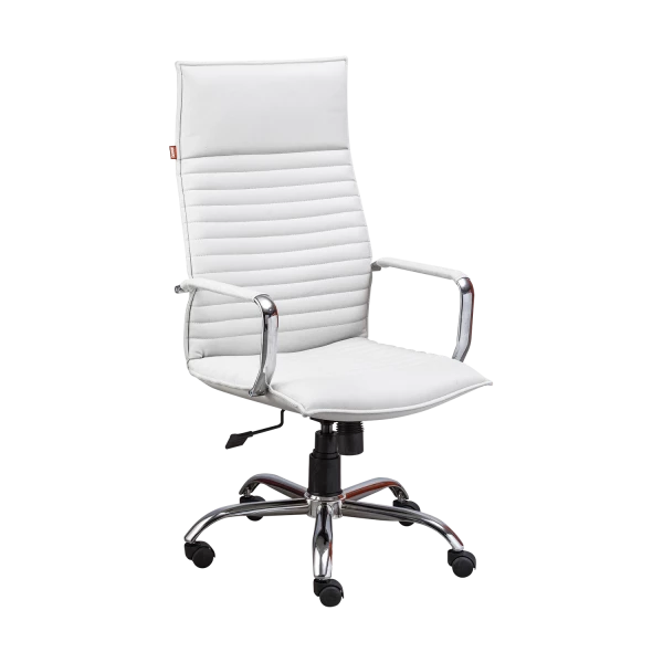Modern Executive Office Chair - White Ribbed Leather with Chrome