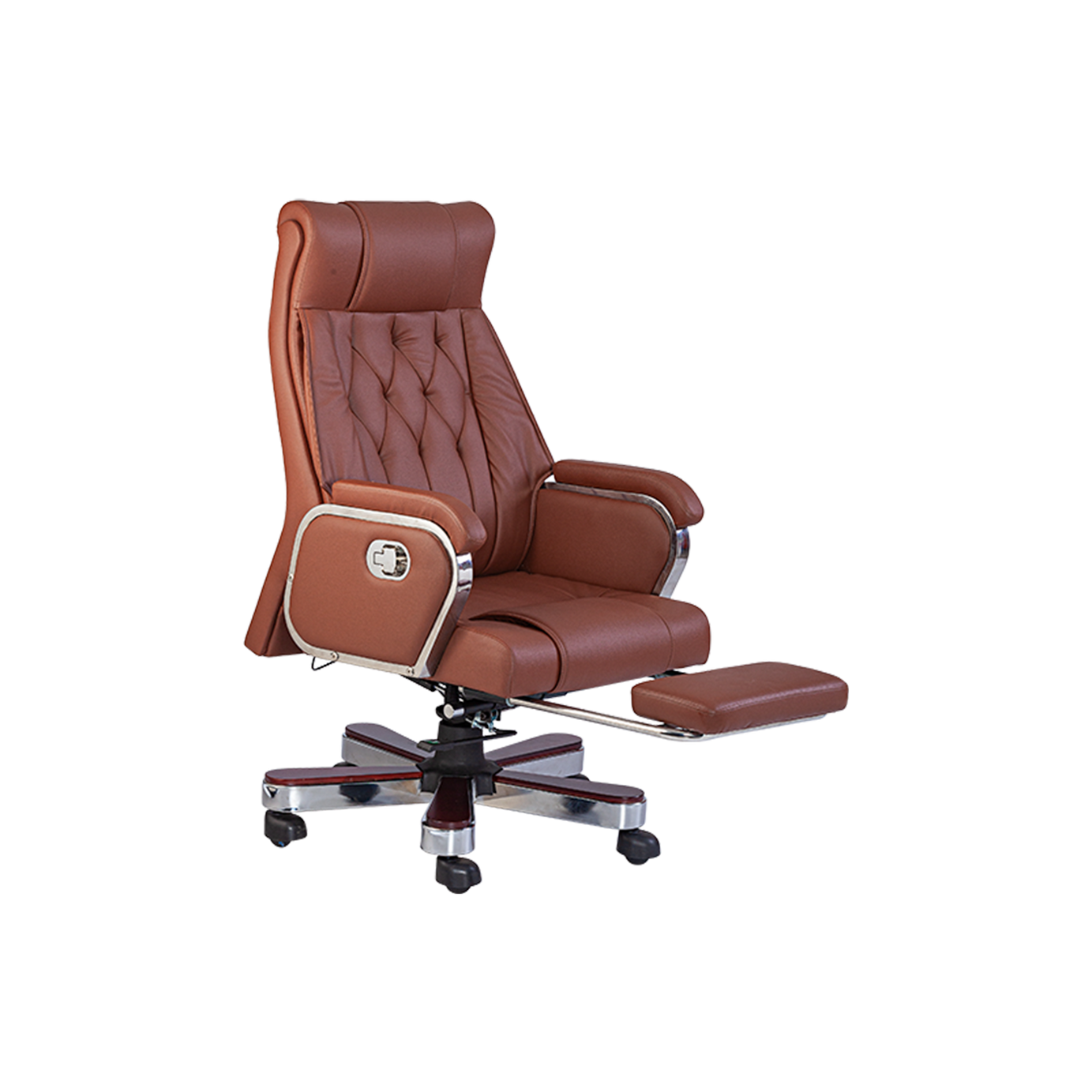 Luxury Executive Reclining Chair with Footrest & Storage - Tan Leather