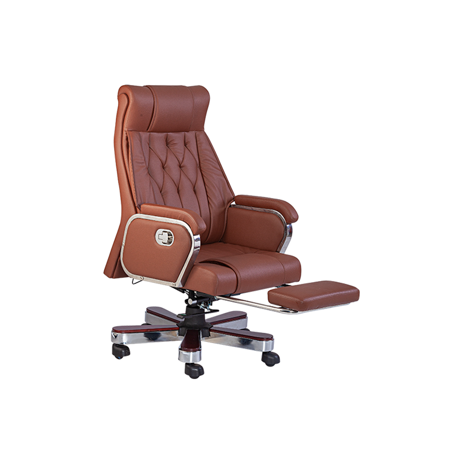 Luxury Executive Reclining Chair with Footrest - Brown Leather & Storage