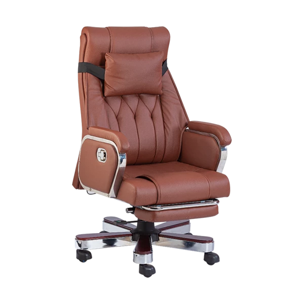 Luxury Executive Reclining Chair with Footrest & Storage - Tan Leather