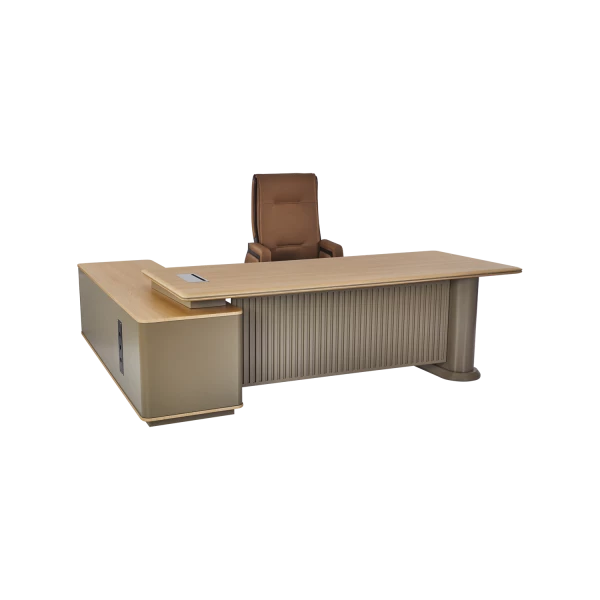 Ingenious Executive L-Shaped Desk - Contemporary Fluted Design with Premium Storage
