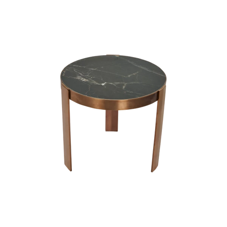 Luxury Round Side Table with Black Marble Top and Rose Gold Base