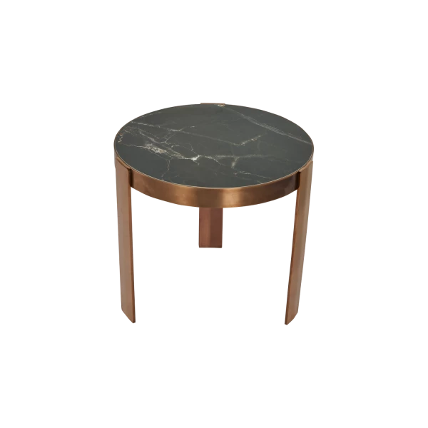 Luxury Round Side Table with Black Marble Top and Rose Gold Base