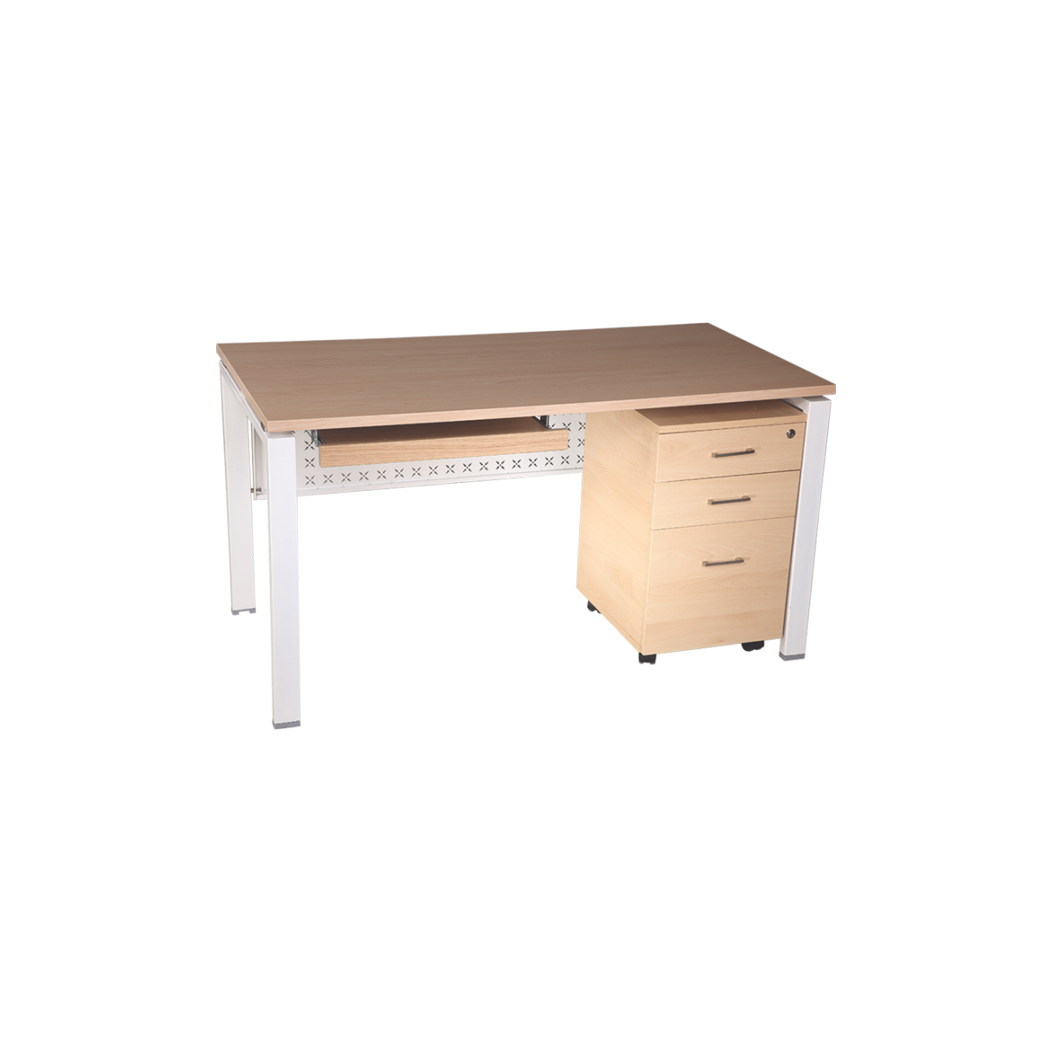 Modern Office Desk with Mobile Pedestal and Pull-Out Keyboard Tray