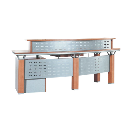 Modern Two-Person Reception Desk with Perforated Metal Panels