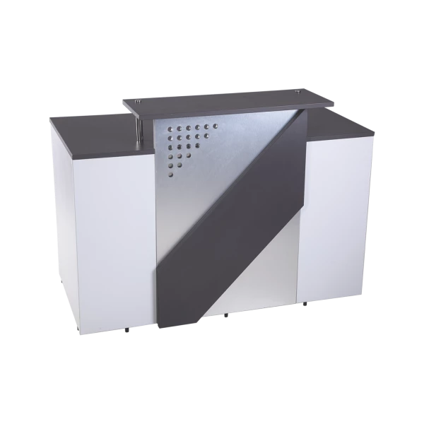 Modern Reception Desk with Dual Storage Cabinets and Curved Transaction Counter