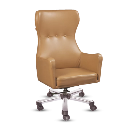 Executive Office Chair - Tan Leather with Modern Angular Design
