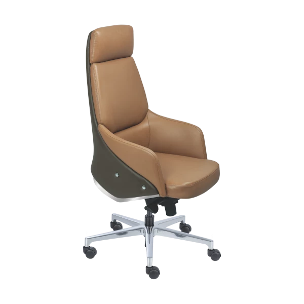 Executive Office Chair - Tan Leather with Modern Angular Design
