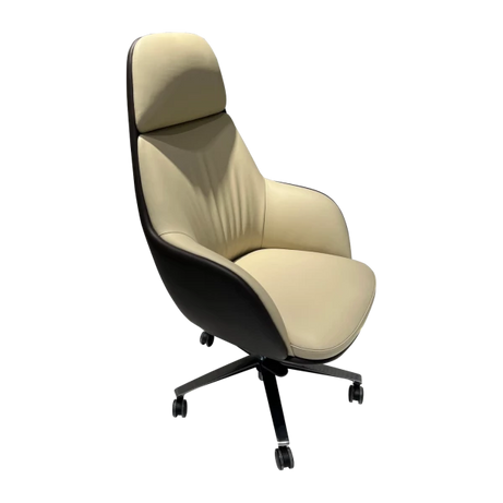 Contemporary Curved Shell Executive Chair - Beige & Black