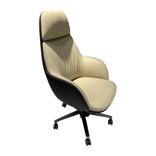 Contemporary Curved Shell Executive Chair - Beige & Black
