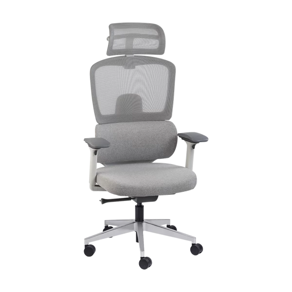 Premium Ergonomic Office Chair - Grey Mesh with Adjustable Headrest & Aluminum Base