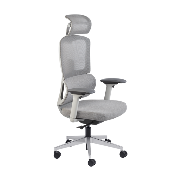 Premium Ergonomic Office Chair - Grey Mesh with Adjustable Headrest & Aluminum Base