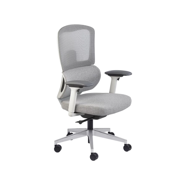 Ergonomic Office Chair - Grey Mesh with Adjustable Armrests & Aluminum Base