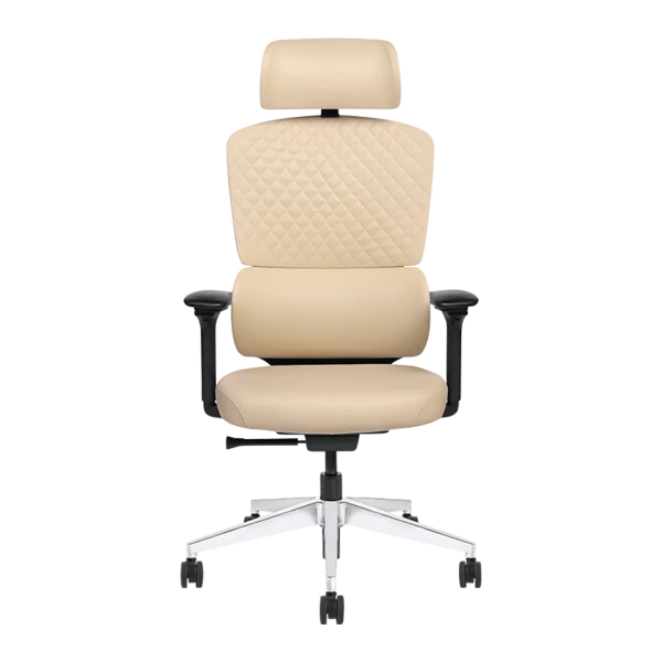 Premium Ergonomic Office Chair - Beige with Adjustable Headrest & Chrome Base