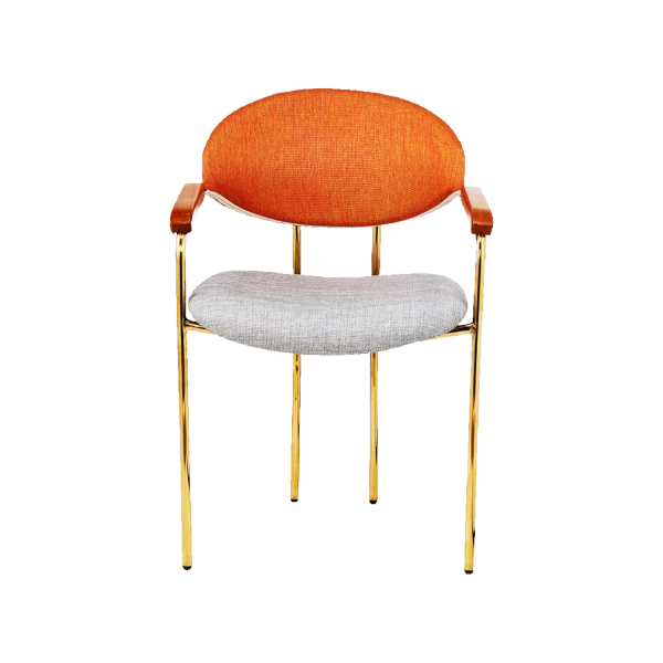 Modern Dining Chair - Orange & Grey Two-Tone with Gold Legs